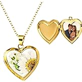 Elondra Birthday Month Resin Flower Heart Locket Necklace, Gold-Tone Alloy Photo Pendant,Handmade Gold-Tone Alloy Photo Pendant,Thoughtful Gift for Christmas,Birthday