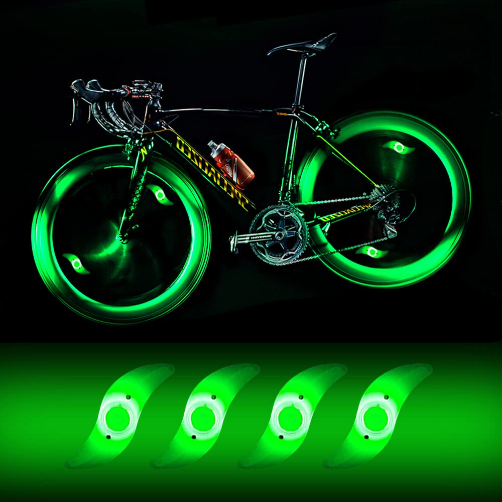 Yifengshun 4 x LED Wheel Light Bike Light Waterproof Bicycle Wheel with 3 Flashing Modes LED Wheel Lamp for Adults and Children Green