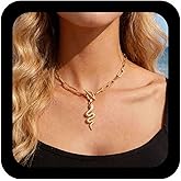 Andelaisi Boho Snake Pendant Necklace Vintage Snake Paperclip Chain Necklace Gold Serpent T Bar Necklace Wavy Snake Choker Necklace Jewelry For Women