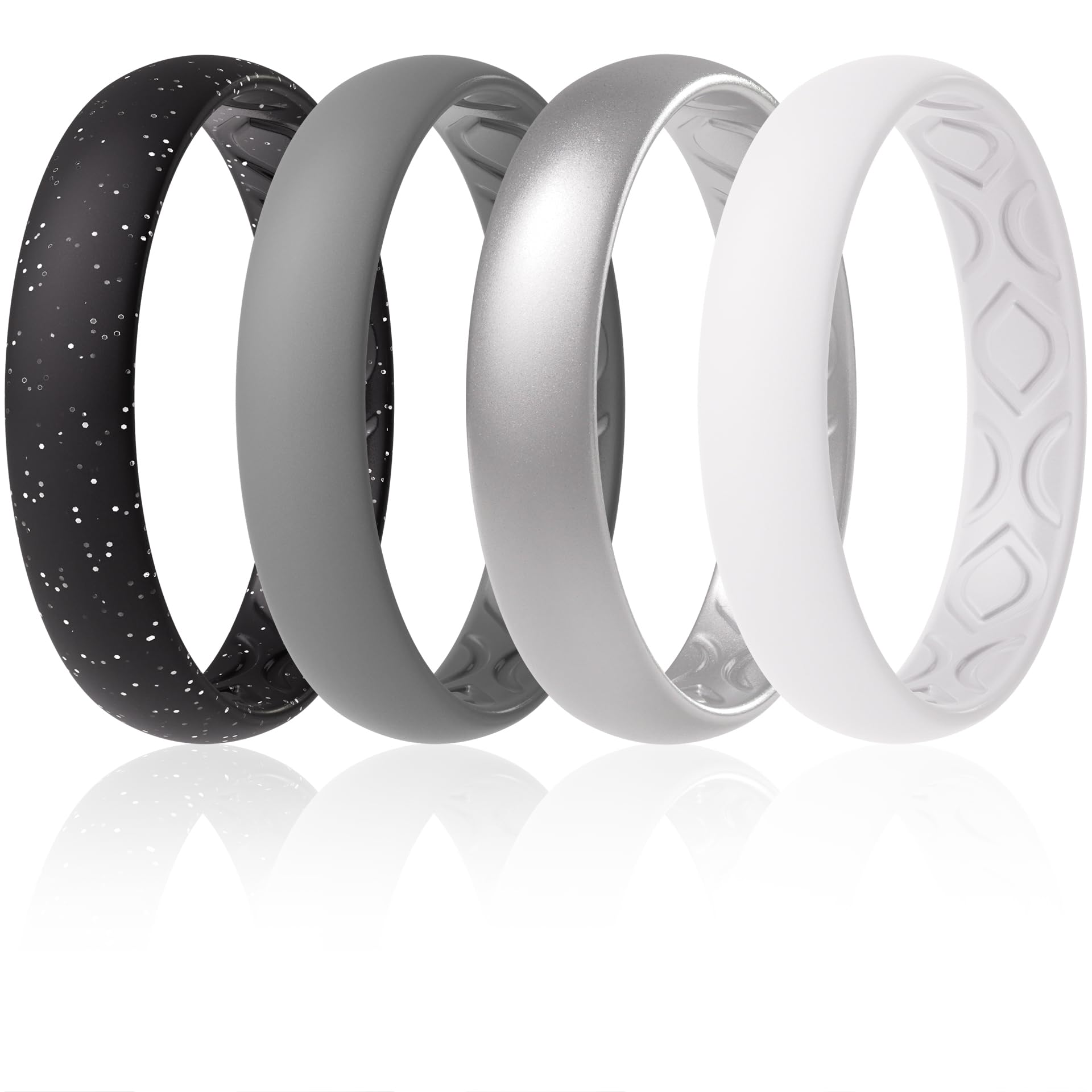 ThunderFit Women Breathable Eternity Pattern Silicone Wedding Ring Wedding Bands Anniversary Rings 4mm Width,1.5mm Thickness,12 rings,8 Rings,4 Rings,1 Ring, 6.5,7 (17.3mm), Silicone,Silver