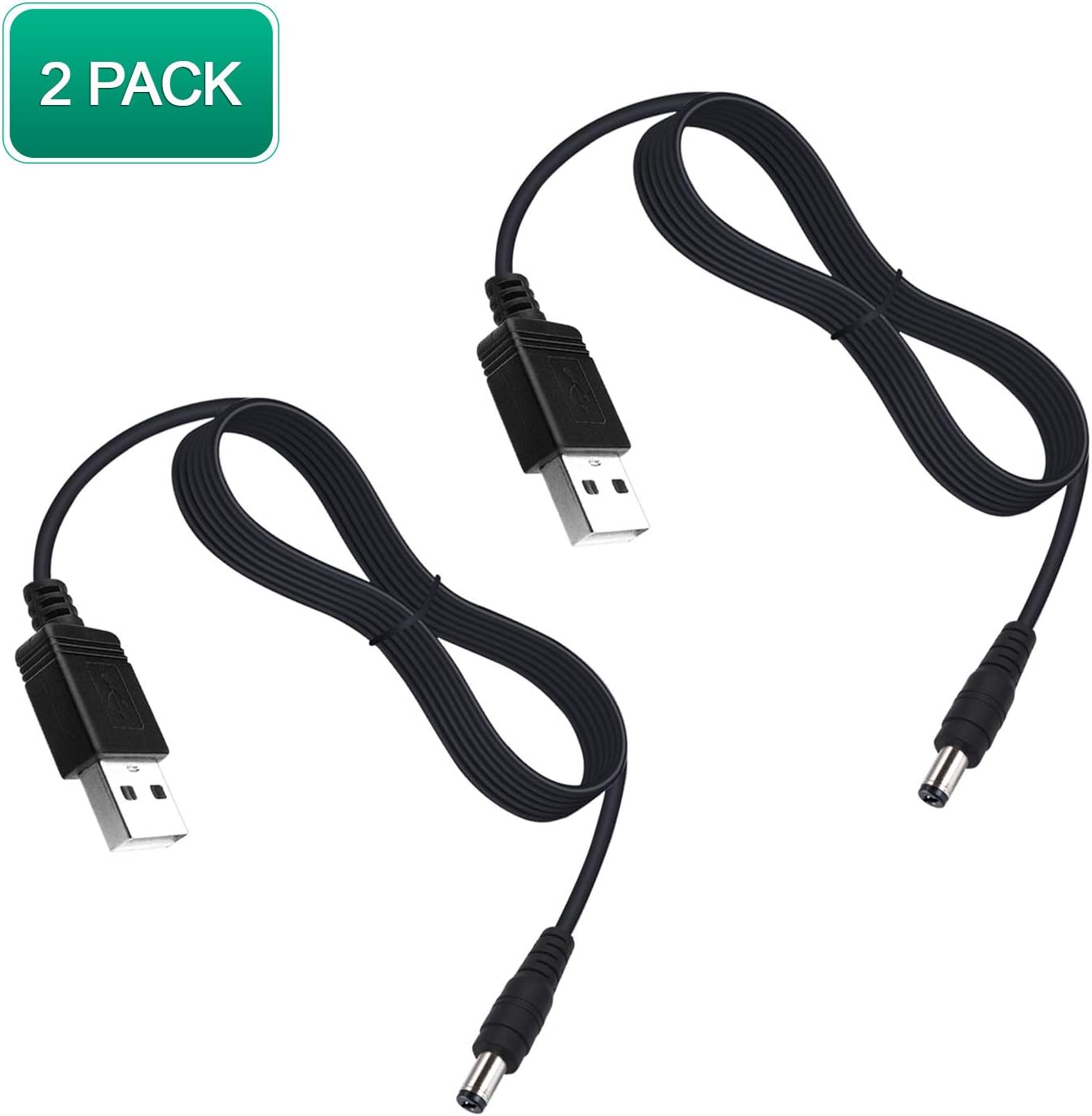 NAHAO USB to DC 5.5x2.1mm Barrel Jack Center Pin Positive Power Cable Charger Cord 5FT for LED Strip, Monitor, Camera, Router, Mini Fan,Speaker and More Electronics Devices (2 Pack)