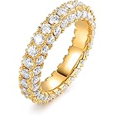Barzel Womens 3 Row Eternity Ring Wedding Band 18k White Gold or Rose Gold Plated Cubic Zirconia Eternity Band Ring Jewelry