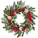 Tiny Land 18 Inch Christmas Wreath for Window & Advent- Handcraft Boxwood Frame with Variant Red Berry & Evergreen Leaf- Ideal Winter Decorating for Indoor & Outdoor Use- Without Light