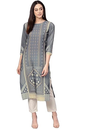 Crepe Digital Printed Kurti(VPK1686_Grey_Free Size)