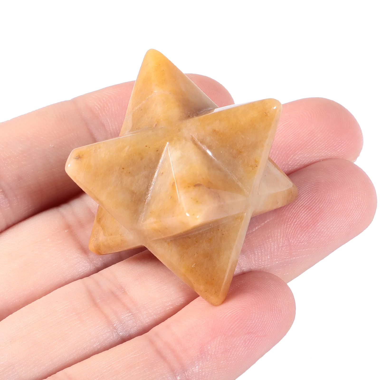 Lovionus89 Natural Yellow Jade Merkaba Crystal Protection Sacred Meditation Energy Generator Healing Chakra Six-pointed Star 1 Inch