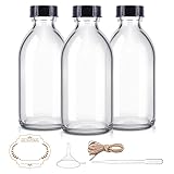 8oz Clear Glass Bottle with Lids, 3 Pack Round