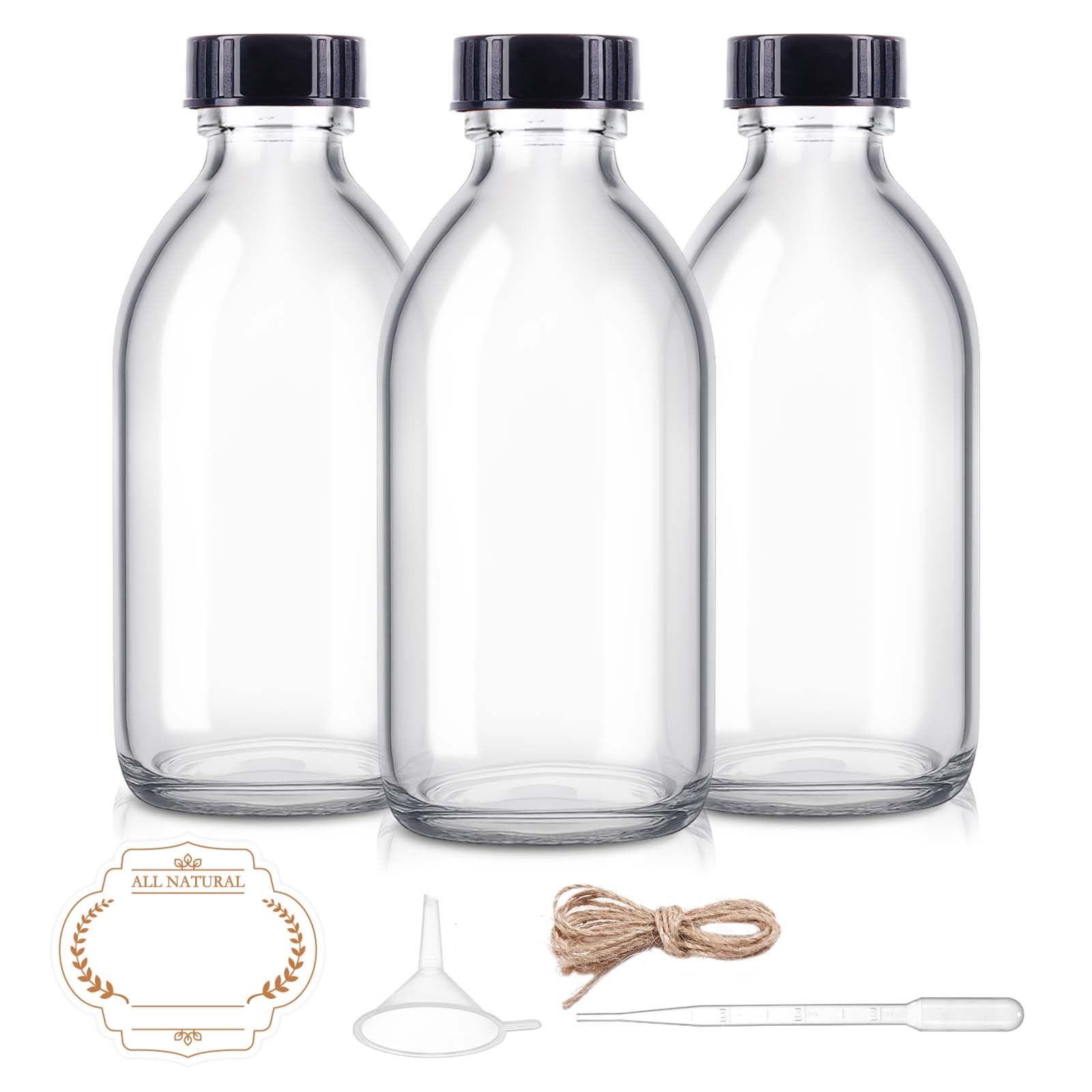 8oz Clear Glass Bottle with Lids, 3 Pack Round