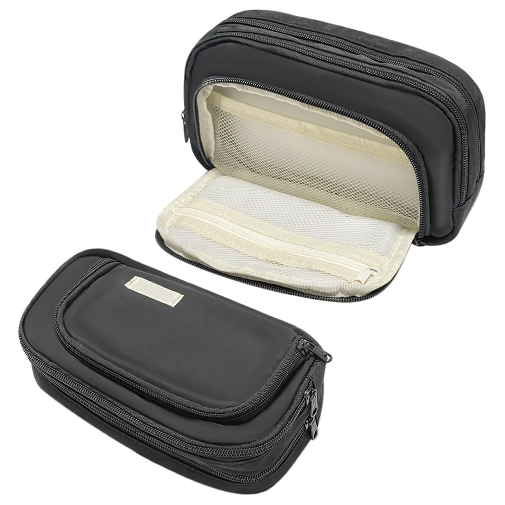 Liujiami Pencil Case Large Capacity 3 Compartments School Student Stationery Organiser for Kids Adults Office Makeup Cosmetic Bag Black