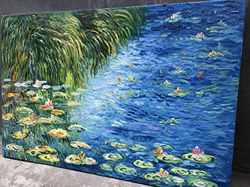 baccow - 2436" Texture Hand Painted Water Lily Pond 1914 Claude Monet Art Reproduction Framed Oil Painting On Canvas Wall Art for Living Room Bedroom Office Home decor - Thumbnail 3