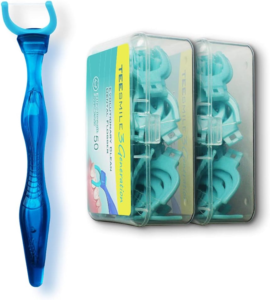 TEEsmile Evolutionary Clean Dental Flossers Kit 1 Blue Handle 100 Refills