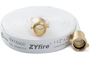 ZYfire Fire Hose - 1-1/2" ID x 25 FT Single Jacket TPU Firefighter Hose with NPSH Brass Couplings 750 PSI Burst Pressure Lightweight for Use in Firefighting