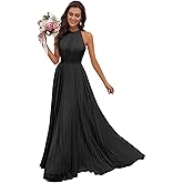Plakend Women's Chiffon Bridesmaid Dresses Long A-Line Ruched Empire Waist Formal Evening Gown with Pockets