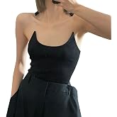 TOPFROP Women Seaside Invisible Strap Camisole Large Neck Crop Top Sleeveless Crop Top Vacation Travel Sling Vest