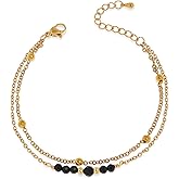 Tyebiva Natural Stone Gold Beaded Layered Bracelets for Women, Boho HandmadeAdjustable Stack Link Bracelet Festive Holiday Accessories Jewelry Gift.