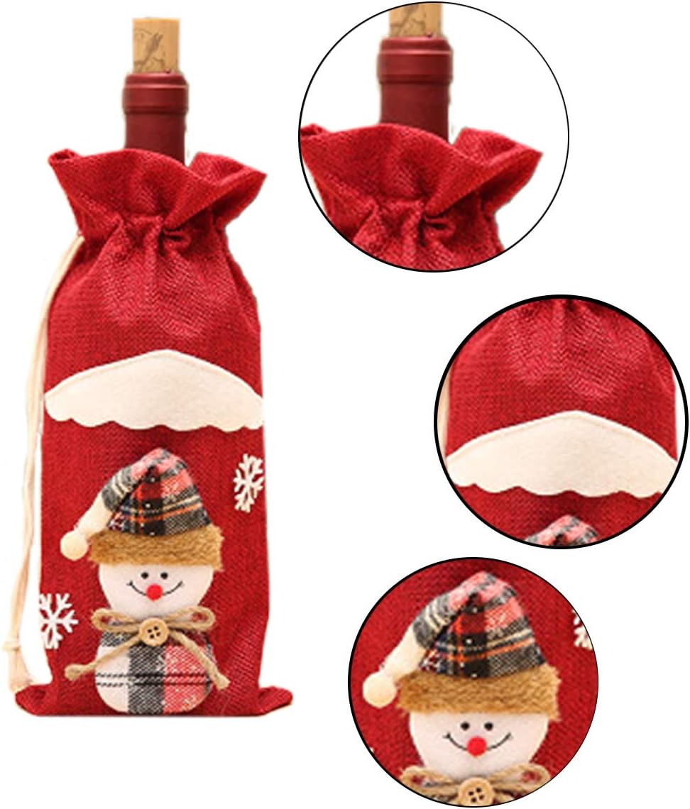 6 Pcs Christmas Wine Bags Bottle Gift Bags, Santa Snowman Deer Pattern Bottle Wrap Bags Xmas Wine Bag for Home Dinner Party Decoration - Image 4