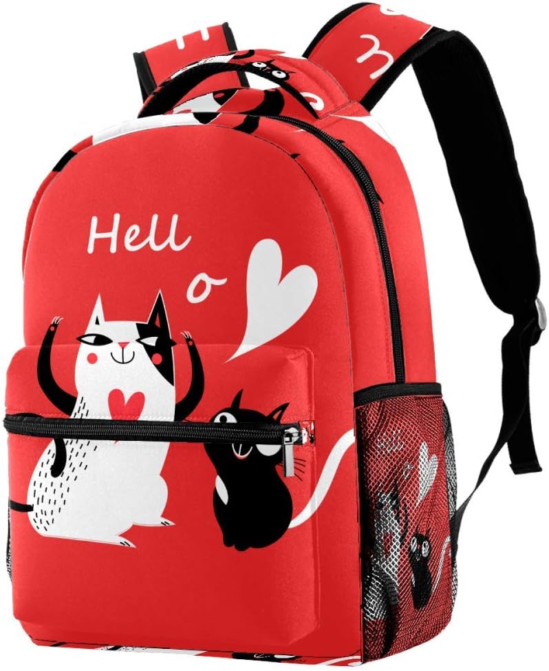 Cartoon Cat Red Backpack Lightweight Waterproof Daypack 29.4x20x40cm