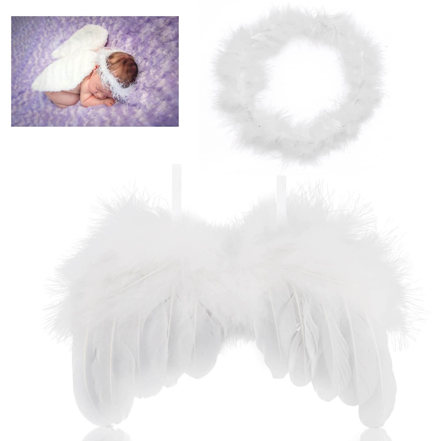 Hifot Newborn Baby Photography Prop Outfits, Feather Angel Wings with Headband Set, Baby Girl Photo Props Accessories White (Purple)