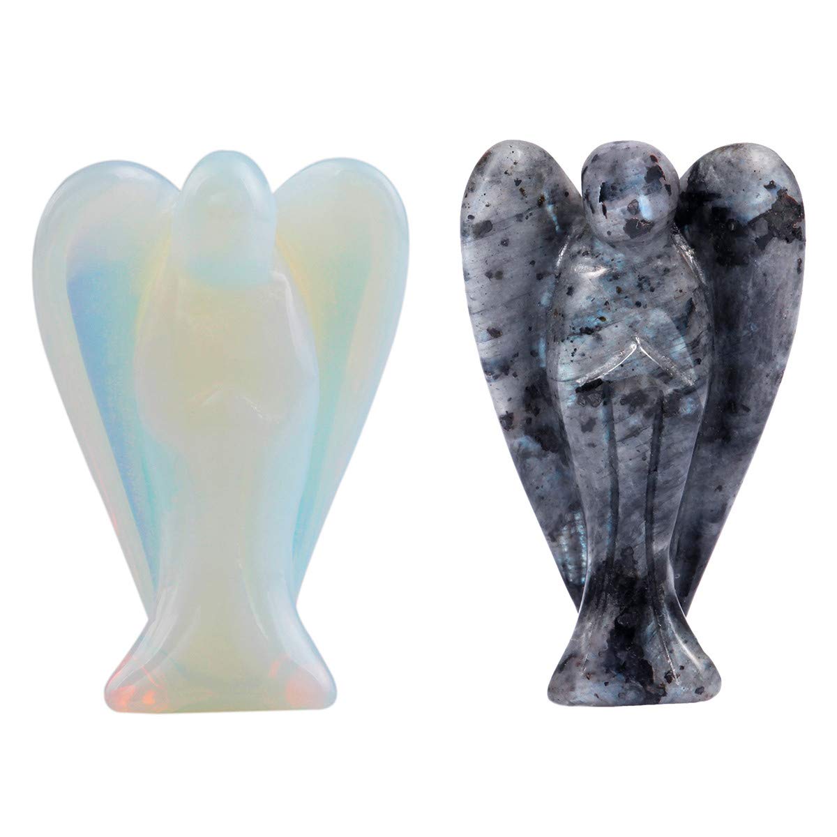 KYEYGWO Pocket Guardian Angel Carved Gemstone Peace Angel Healing Crystal Ornaments Statues for Decoration 1.5", Pack of 2