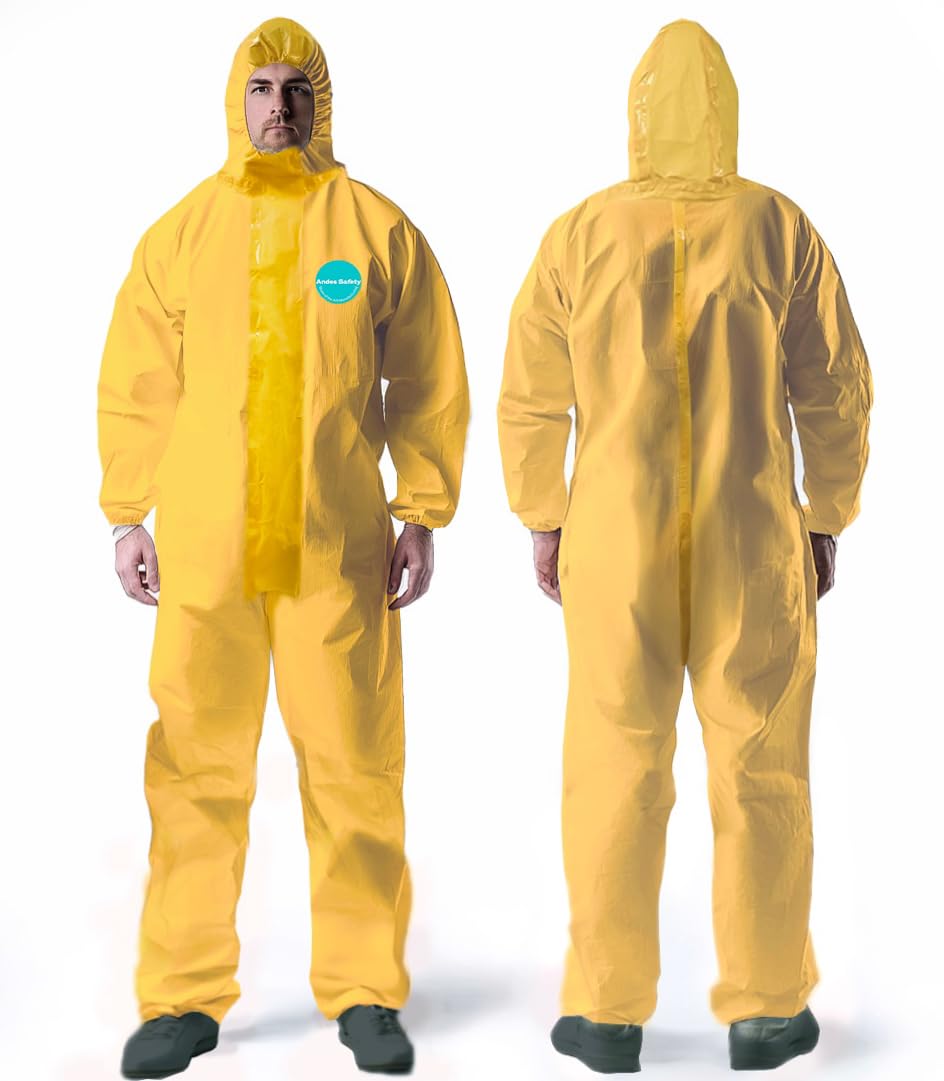 Photo 1 of Andes Chemical Protection Coveralls | Hazmat Suits | Sealed Seam Chemical Protection Suits with Hood, Elastic Wrists (1, SM)