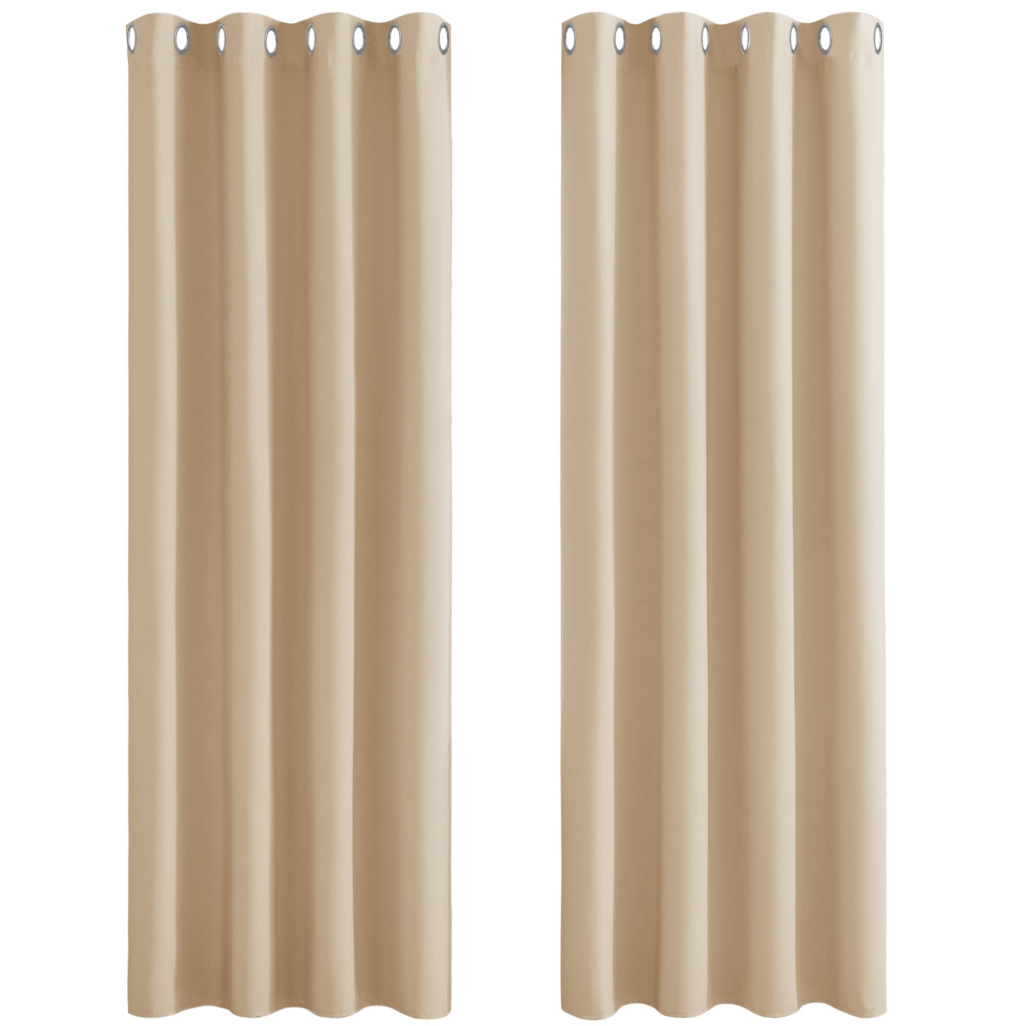 PONY DANCE Cream Eyelet Curtains - Bedroom Window Curtain Drapes for Room Darkening Solid Draperies Block Light Out & Energy Saving, 1 Pair, Wide 46 inch by Drop 72 inch, Biscotti Beige