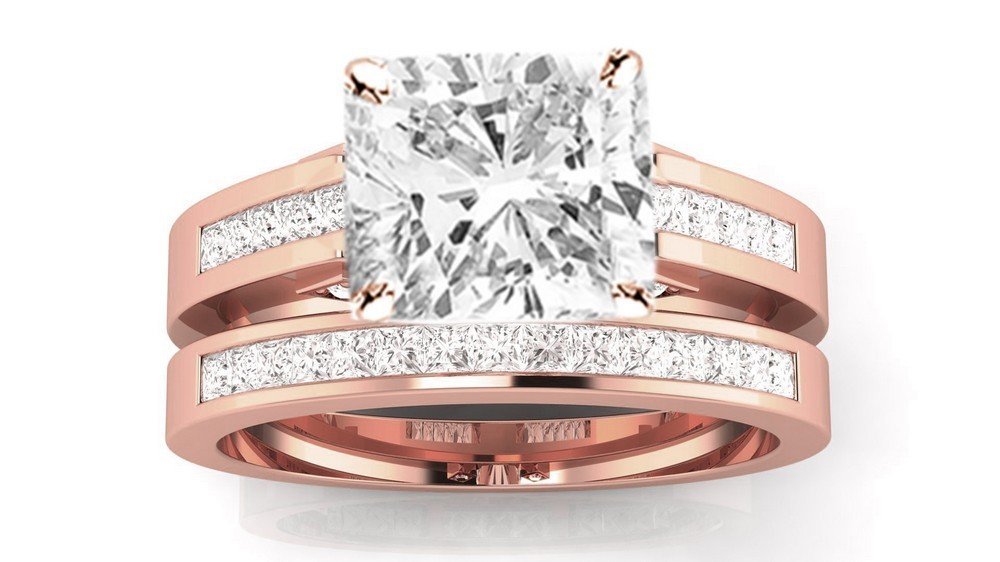 1.66 CTW Channel Set Princess Cut Diamond Engagement Ring w/ 1.21 Ct GIA Certified Cushion Cut F Col