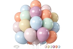 BIAPIAN Pastel Retro Balloons, 12 Inch 6 Color Blue Purple Green Pink Beige Latex Party Balloon for Birthday Graduation Anniversary Baby Shower Wedding Decorations
