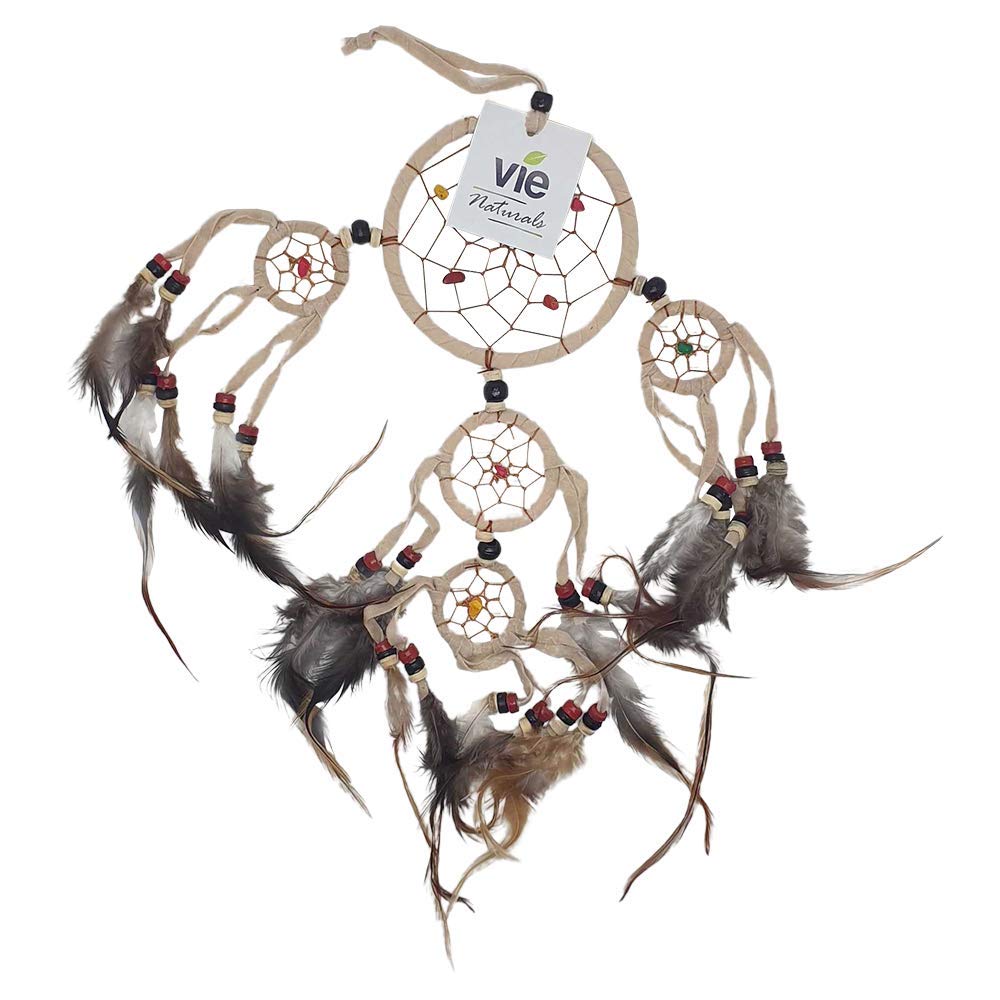 Vie Naturals Dream Catcher with Beads, 9cm Ring with 4 Smaller Rings, Natural