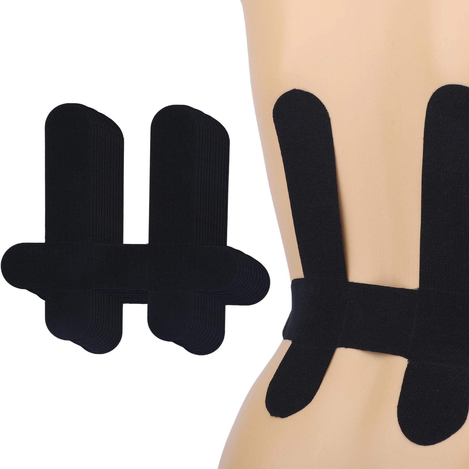 Photo 1 of 12pcs Kinesiology Tape for Lower Back, Breathable & Waterproof Lower Back Sports Tape Precut Strips Cotton Elastic Athletic Sticker for Muscle Support (Black)