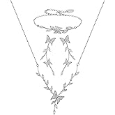 SWEETV Pearl Bridal Jewelry Set for Wedding, Bow Necklace and Earring Sets for Women Bridal Bridesmaid, Cubic Zirconia Silver Jewelry Set Wedding Prom Jewelry