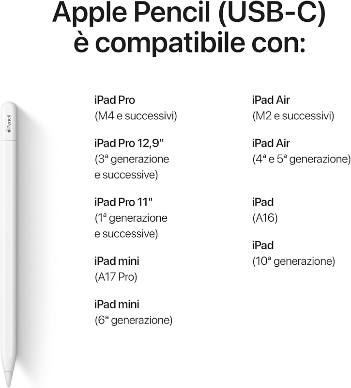 Pencil (USB-C): precisione al pixel, sensibilità all’inclinazione e la più bassa latenza del settore, per prendere appunti, disegnare e firmare documenti