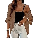 Floerns Women's Hollow Out Summer Short Sleeve Cardigan Sweaters Open Front Knitted Crochet Sweater