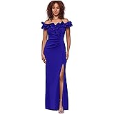 Xscape Womens Long Stretch Scuba Crepe Ruffle Collar Ruched DressSpecial Occasion Dress