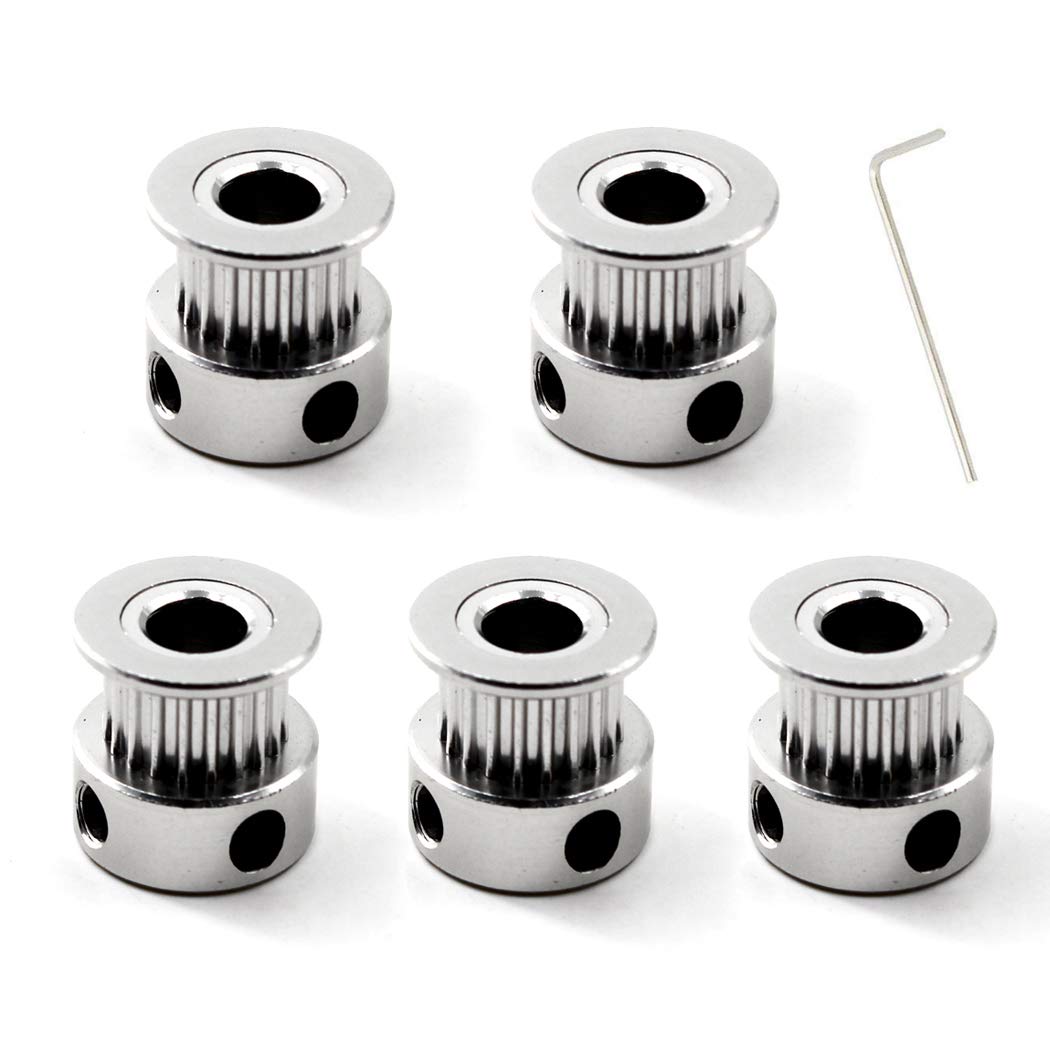 GT2 Aluminum Timing Belt Pulley kit 20 Teeth Bore 6.35mm and M3 Wrench for 3D Printer 6mm Width Timing Belt (Pack of 5pcs)