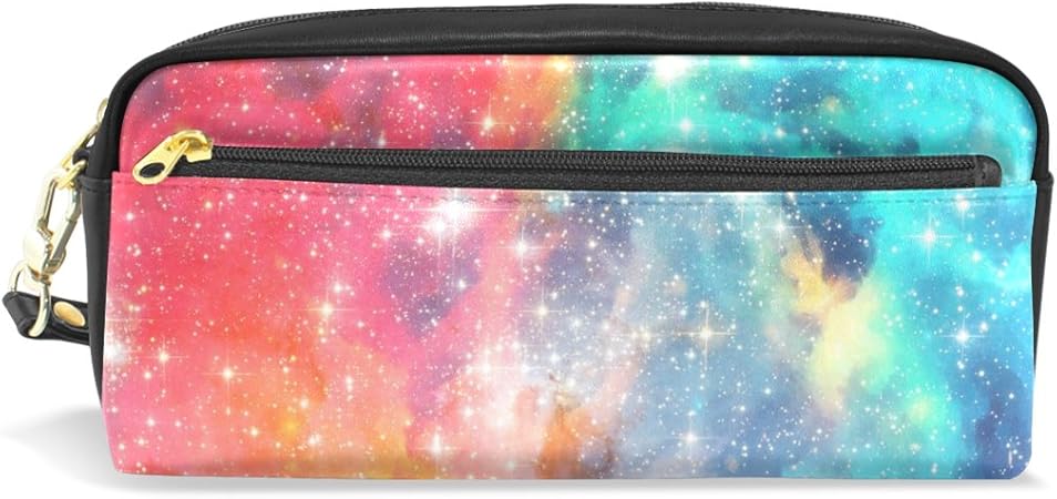 Amazon マキク Makiku ペンケース 革 ペンポーチ かわいい 筆箱 おしゃれ 高校生 大容量 中学生 女の子 スリム 化粧ポーチ 多機能 プレゼント対応 文房具 銀河 星空 宇宙 パカパカ レッド ブルー ペンケース 文房具 オフィス用品
