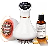 Lymphatic Drainage Massager & Anti Cellulite Massage Tool Helps Reduce Stretch Marks & Cellulite, Body Sculpting Machine For Legs, Arms & Belly with Microcurrent, Light, Heat & Vibration,With Body Oil