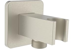 Aquaiaw Wall Supply Elbow with Flange, Tapered 1/2 NPT Female Inlet, Solid Brass Wall Union with Handshower Holder, Square Wall Supply Elbow with Hand Shower bracket, PVD Brushed Nickel, G1/2 Outlet