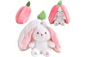 SUMMERLANGUAGE Bunny Stuffed Plush Toy, Bunny Kids Pillow Plush Rabbit, Easter Toy Gift, Reversible Bunny Carrot Strawberry Pillow with Zipper (Carrot-7in)