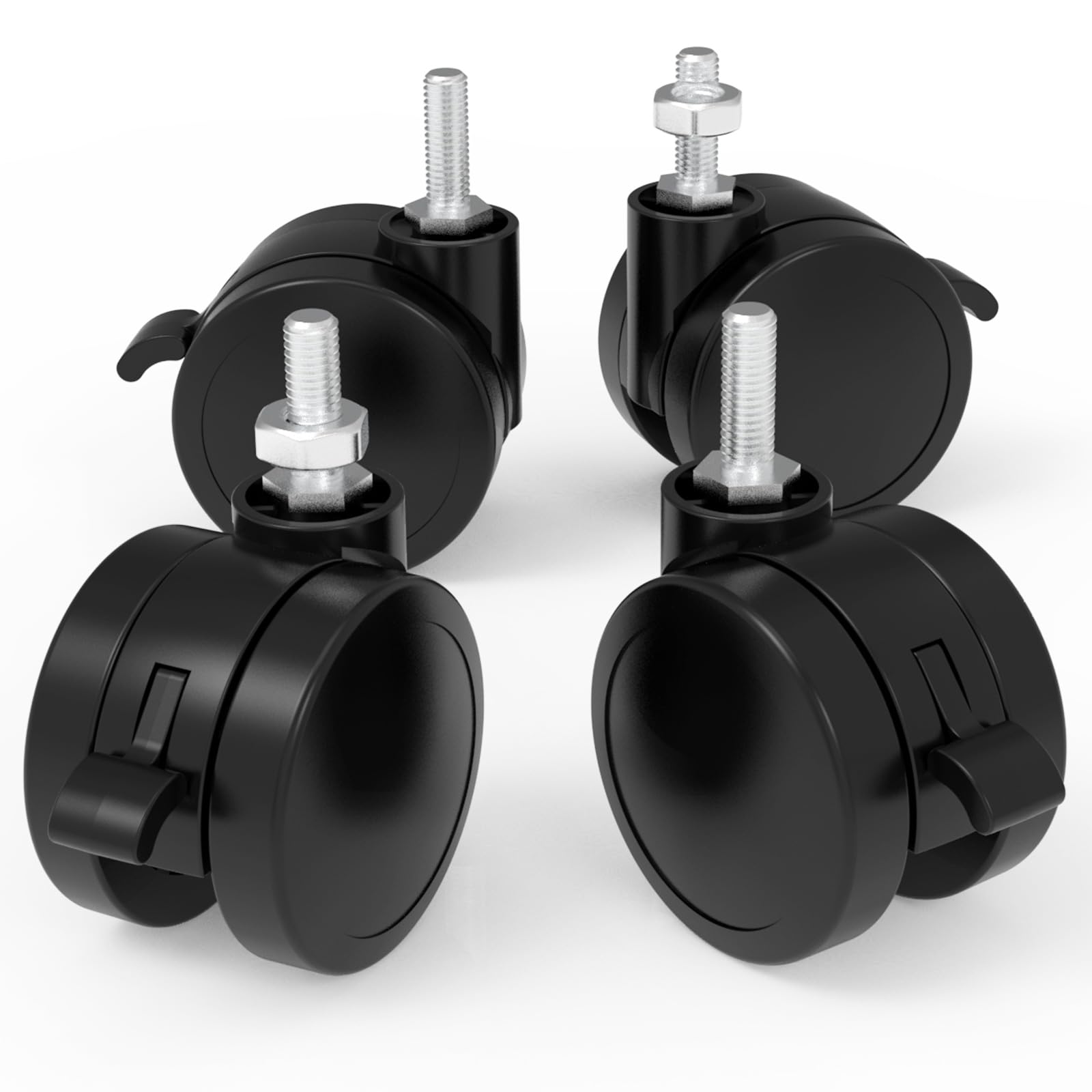 Photo 1 of JOY worker Lockable Stem Caster Wheels Set of 4, Metric M8 Nylon Threaded Swivel Caster, 2.5 Inch Stem Casters Replacement for Standing Desk & Mobile Desk, Each Load Capacity 110lbs, Black