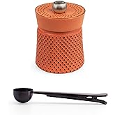 Peugeot BALI FONTE Cast Iron Pepper Mill, 8cm/3 In, With Stainless Steel Spice Scoop/Bag Clip (Orange)