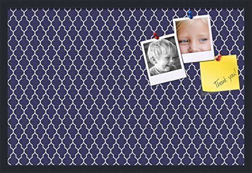 PinPix ArtToFrames 30x20 Custom Cork Bulletin Board. This Quatrefoil Navy Pin Board Has a Fabric Style Canvas Finish, Framed in Satin Black (PinPix-285-30x20_FRBW26079)