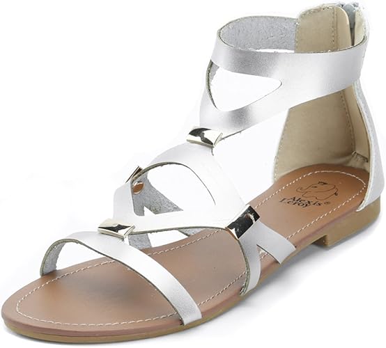 silver gladiator flat sandals