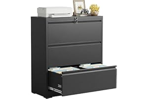 RifleVault Metal Lateral File Cabinet with Lock, 3 Drawer Black Lateral Filing Cabinet for Hanging File Letter/Legal/A4/F4, H