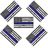 5 Pack New Reflective Tattered Thin Blue Line US Flag Decal Stickers for Cars & Trucks, 5 x 2.7 inch American USA Flag Decal Sticker Honoring Police Law Enforcement Vinyl Window Bumper Tape