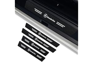 BREZO Compatible with Mercedes-Benz Logo Door Step Scuff Plate,Carbon Fiber Car Door Steps Covers Scratch Pad 4PCS Self-Adhesive Car Door Sill Protector Accessories（Set of 4）