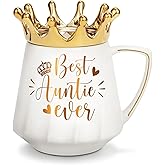 MAYICIVO Best Aunt Gifts from Niece Nephew, Christmas Gifts for Aunt Auntie Gift, Best Auntie Ever Queen Ceramic Coffee Mug Aunts Cup 12Oz with Crown Lid, Aunts Birthday Christmas Gift for Aunties