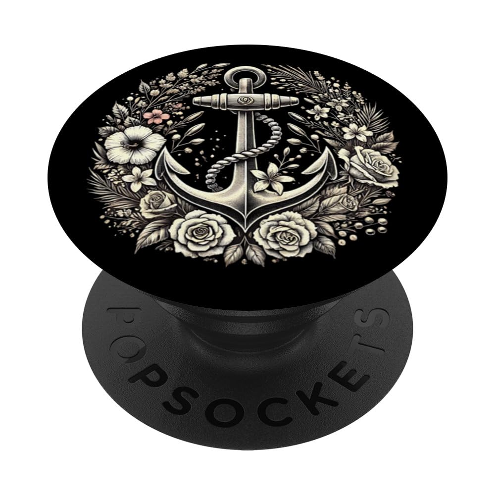 Vintage Style Anchor Flowers Beach Ocean PopSockets Swappable PopGrip