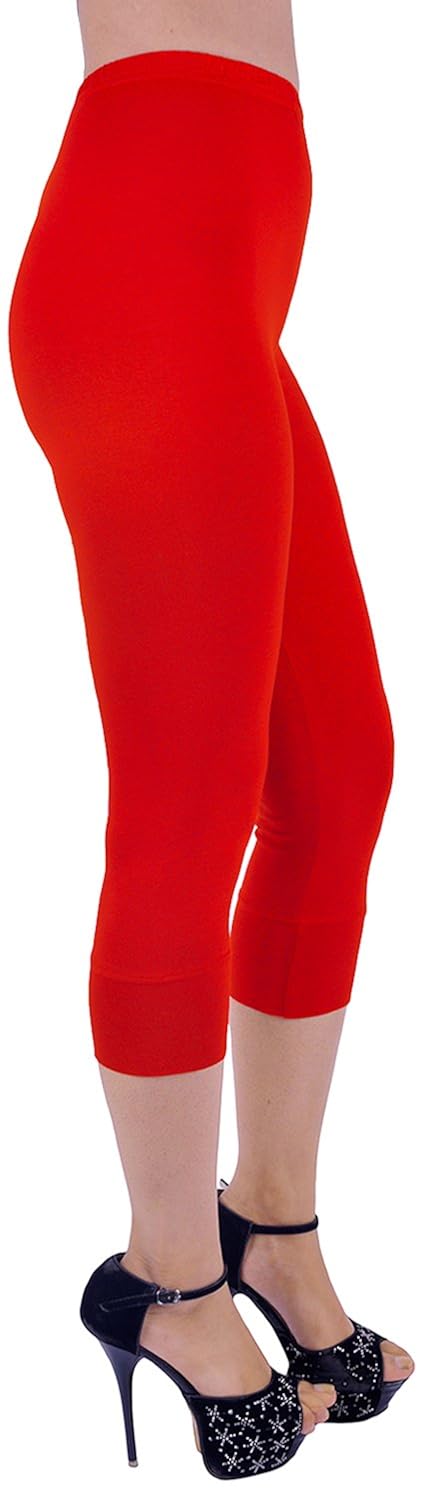 shyie lycra scarlet red women's premium quality plain calf capri