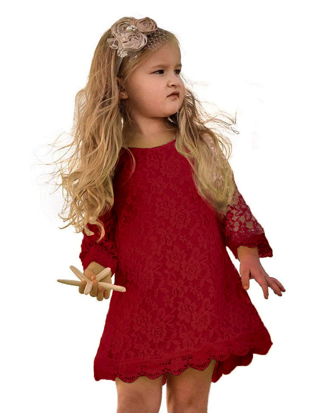 Flower Girl Dress, Lace Dress 3/4 Sleeve Dress