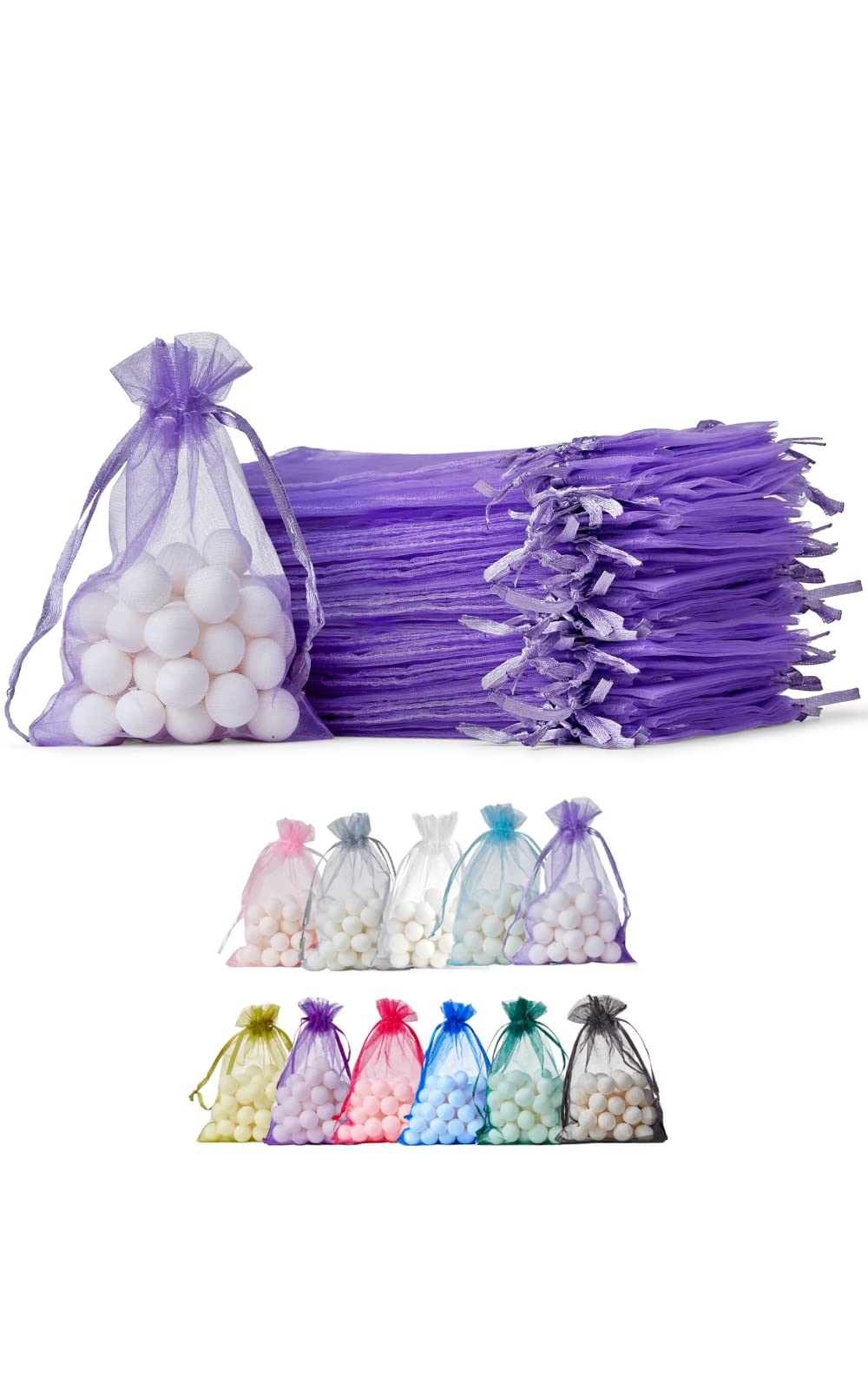Soul Projekt 100pcs Organza Bags, Light Purple 10x15cm Drawstring Gift Bags for Favours, Jewellery, Diwali Mini, Wedding Sweet, Party - Small