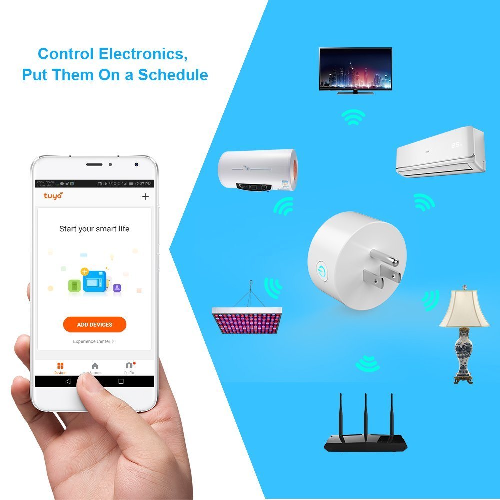 WiFi Smart Plug Outlet JCBritw Mini Power Socket Outlet Timer Digital Echo Switches Remote Control, Compatible with Alexa Echo Dot Works with Google Assistant, No Hub Required